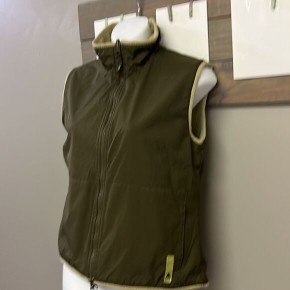 Nike Reversible Olive Tan Two Fabric Mock Neck Two Way Full Zip Up Vest- Small - Picture 2 of 14